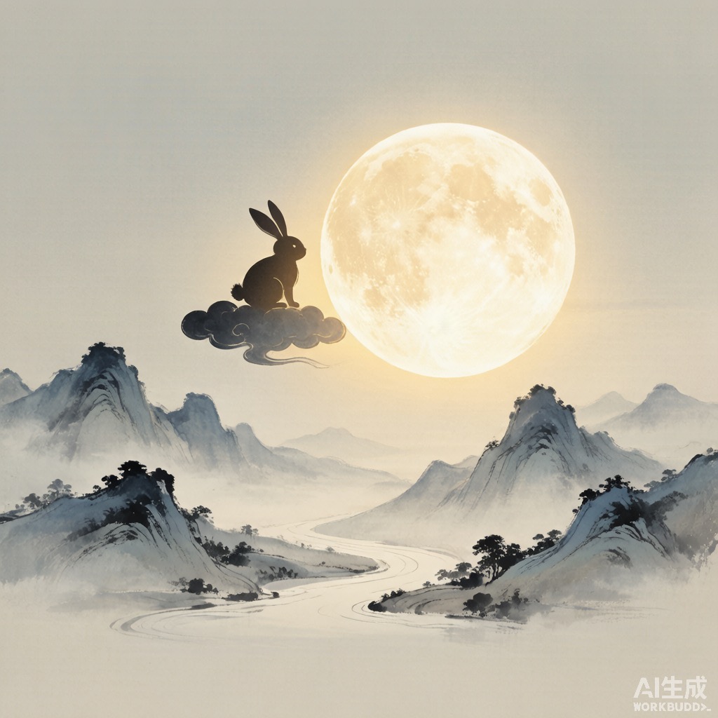玉兔望月·墨